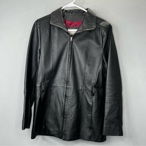 Croft & Barrow Leather Jacket Black Burgundy Red Lining 100% Leather Shell Small